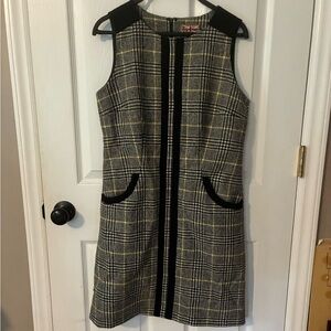 Boden Black, Yellow and Gray Plaid Wool Shift Dress with Pockets Sz 6